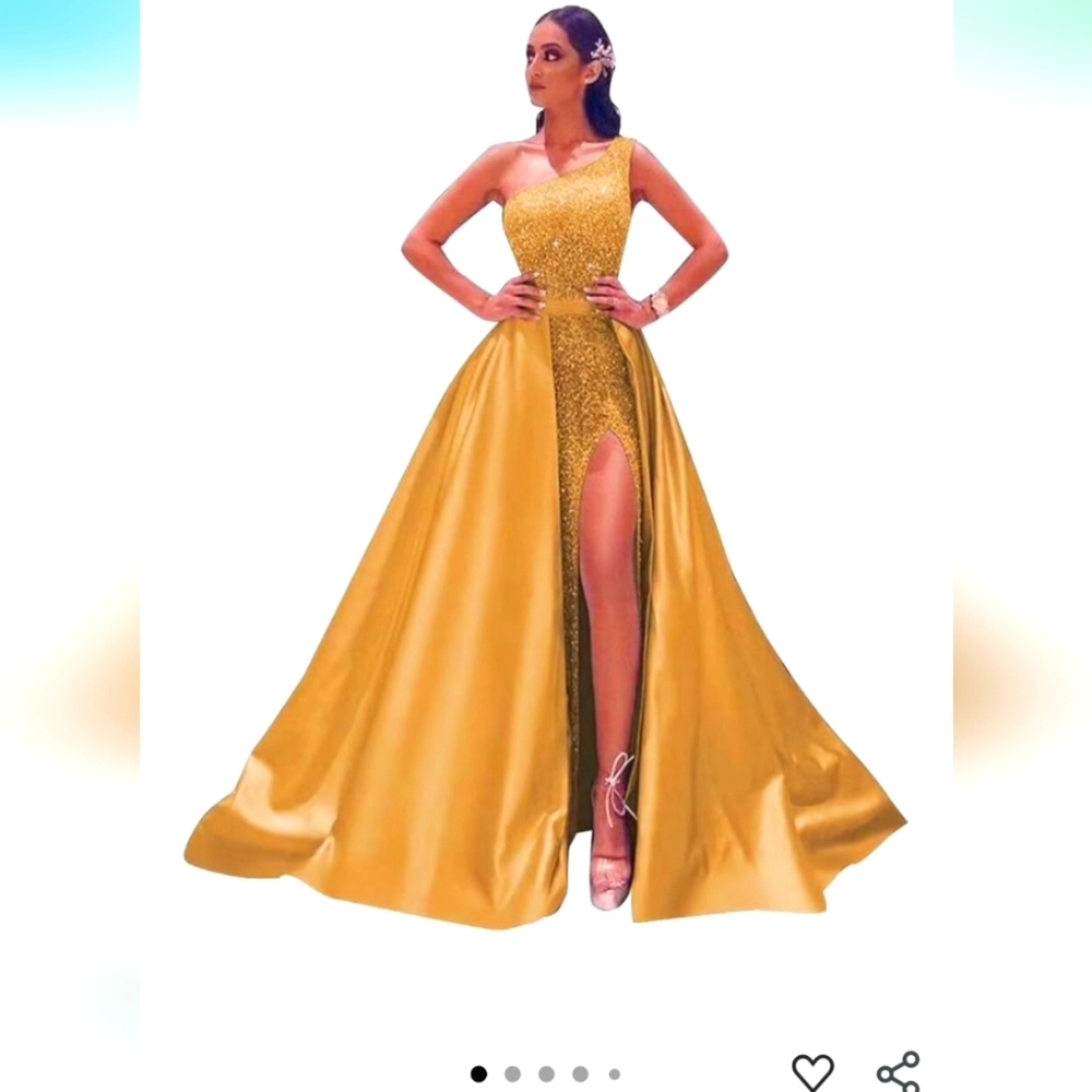 Amazon Gold Sequin One-Shoulder Prom Anniversary Birthday Gown